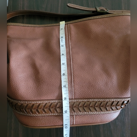 Vtg true brown pebbled leather well stitched western adjustable crossbody bag - Picture 11 of 13